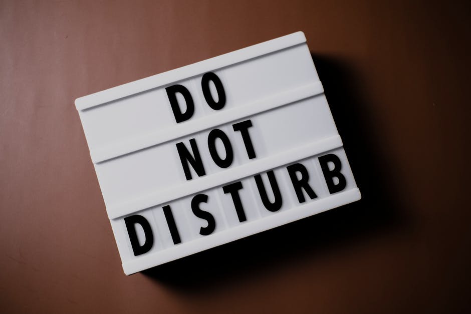 Minimalist lightbox displaying 'Do Not Disturb' message on brown background for focus and privacy themes.