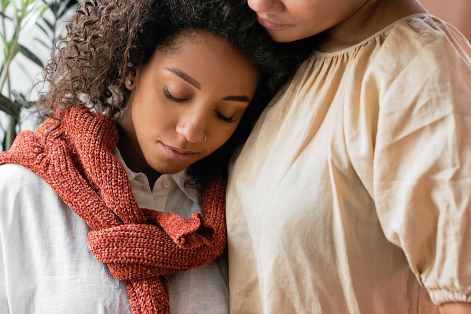 Two people in a tender embrace showing love and togetherness.