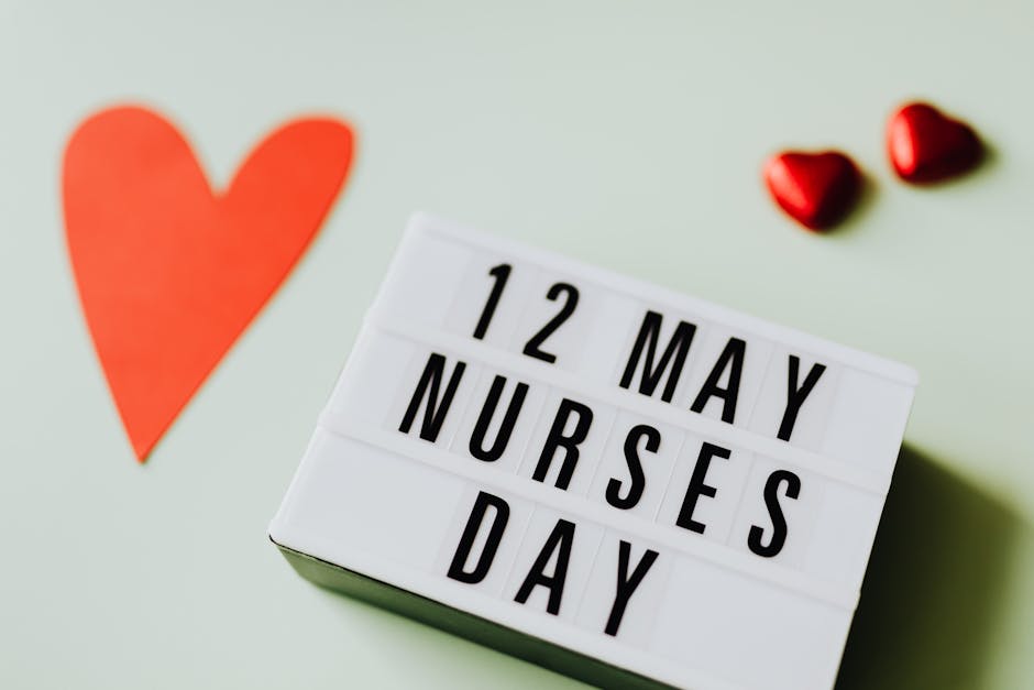 Festive display celebrating Nurses Day on May 12 with heart symbols.