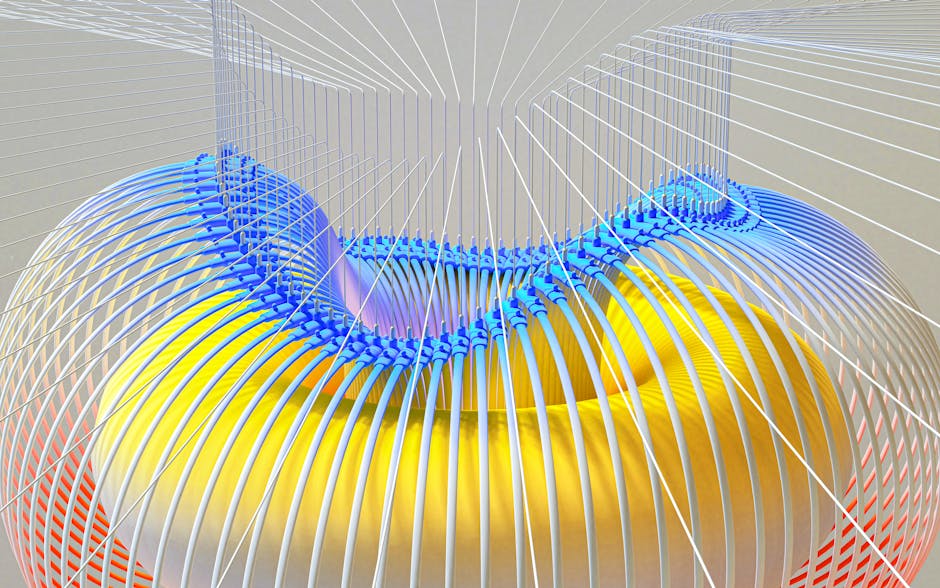 A dynamic 3D render with vibrant colors and a wireframe pattern, symbolizing modern technology.